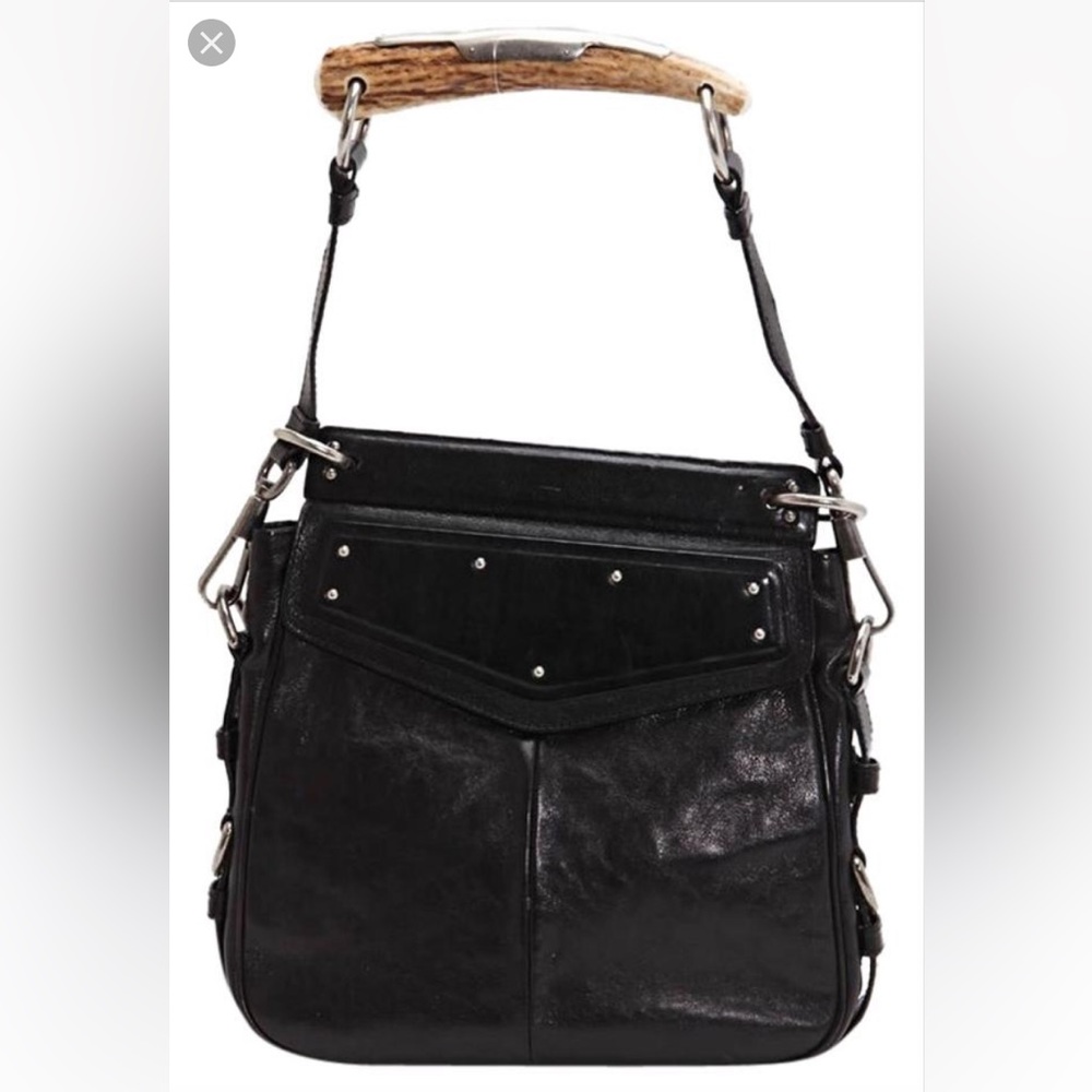 Saint Laurent Mombasa Tom Ford Acrylic Horn Handle Black Leather Shoulder Bag